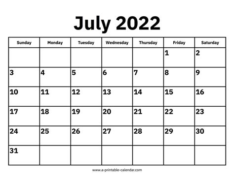 July 2022 Calendars – Printable Calendar 2022