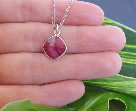 Natural Raw Ruby Necklace Square Raw Ruby Necklace in Silver - Etsy