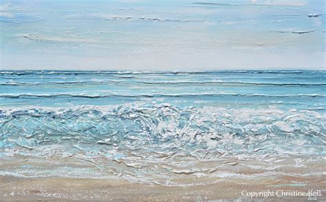 ORIGINAL Abstract Beach Painting Textured Coastal Blue Ocean Art Decor ...