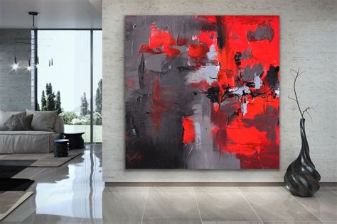 ORIGINAL Red Abstract Painting Gray Modern Art Red and Gray - Etsy