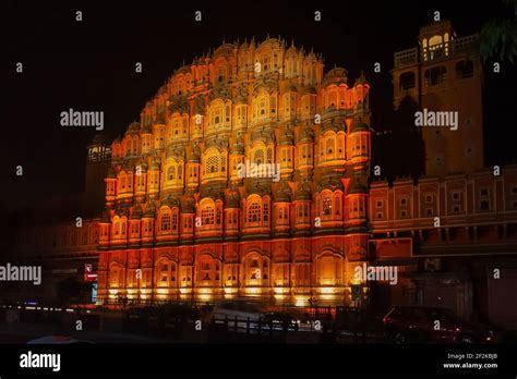 Horizontal View Of Hawa Mahal From The Street At Night Stock Photo - Alamy