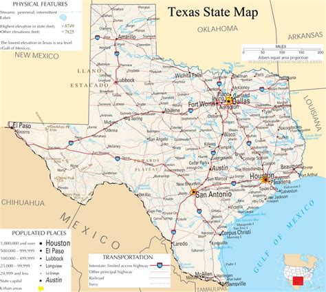 ♥ Texas State Map - A large detailed map of Texas State USA