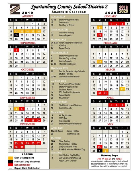 Spartanburg District 6 2020 Calendar | Calendar Printables Free Templates