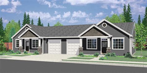 Ranch Duplex One Level / 1 Story House Plans, D-459 | Bruinier & Associates