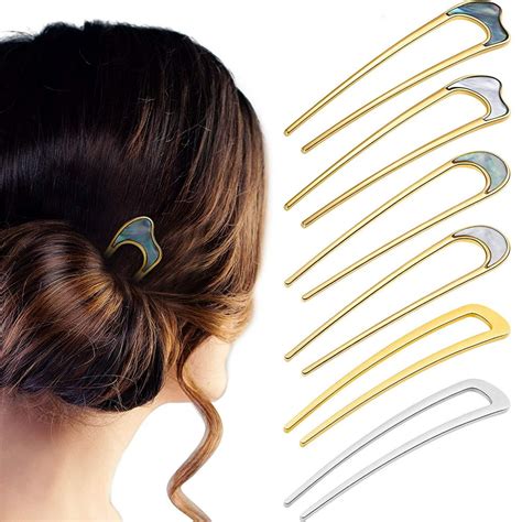 6 Pieces Simple Metal U Shaped Hair Pin French Style Hairpins Fork ...