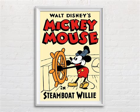 Steamboat Willie Mickey Mouse Poster Vintage Disney Movie Art - Etsy