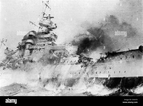 Drawing of the sinking battleship 'Bismarck' Stock Photo - Alamy