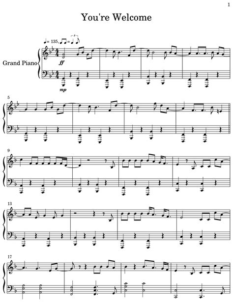 You're Welcome - Sheet music for Piano