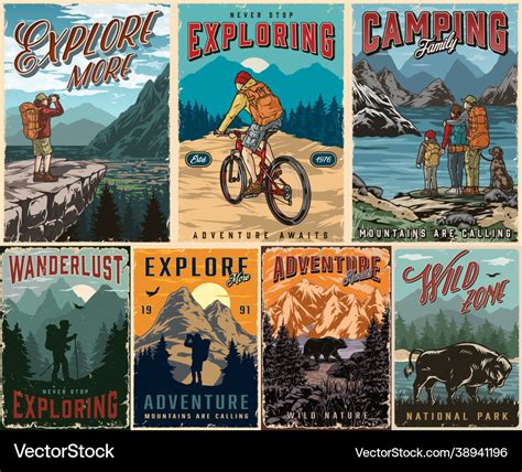 Summer adventure colorful vintage posters Vector Image