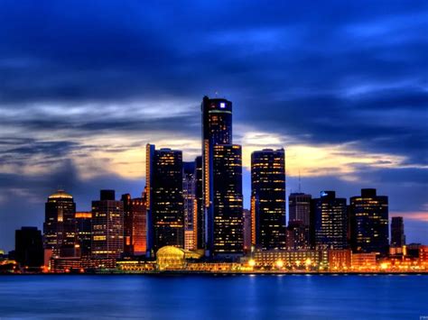 Detroit Skyline Night City Lights Art Huge Print Poster TXHOME D7353-in ...