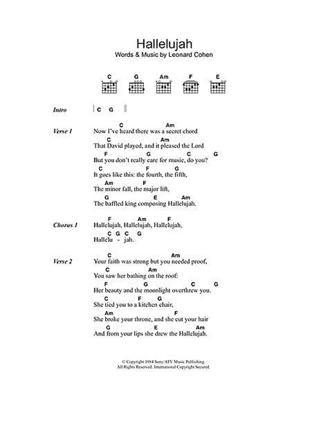 Leonard Cohen "Hallelujah" Sheet Music Notes | Download Printable PDF ...