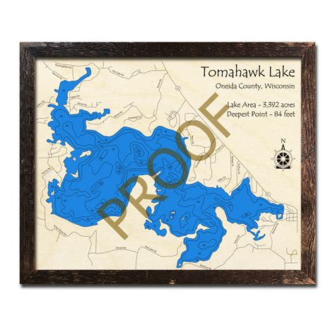 Tomahawk Lake, WI Wood Map | 3D Nautical Wood Charts