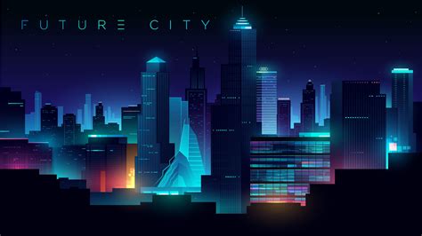 Futuristic night city. Cityscape on a dark background with bright and ...