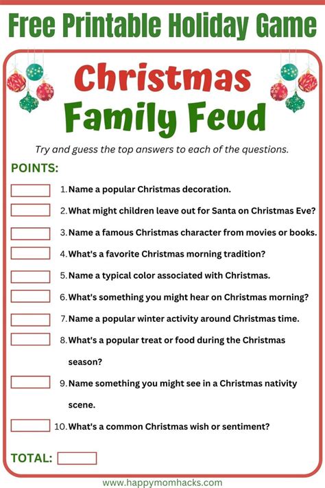 Free printable christmas family feud questions answers game – Artofit