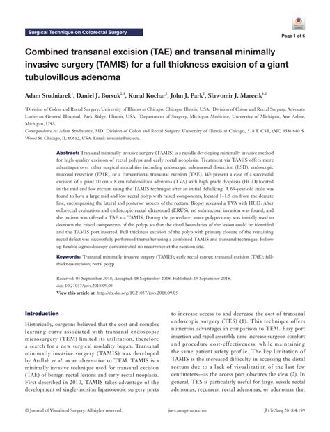 (PDF) Combined transanal excision (TAE) and transanal minimally ...