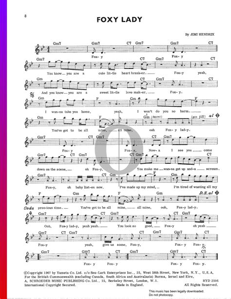 Foxy Lady (Jimi Hendrix) Piano Sheet Music - OKTAV