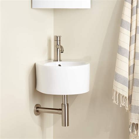 Minimalist Porcelain Wall-Mount Corner Sink | Small bathroom sinks ...