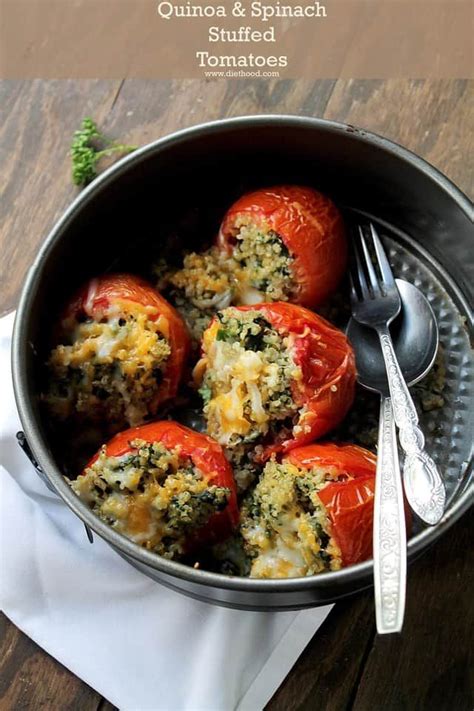 Quinoa and Spinach Stuffed Tomatoes | www.diethood.com | Baked tomatoes ...