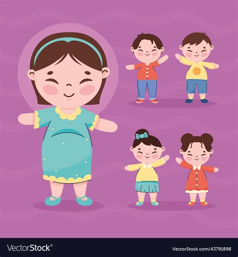 Five korean family members Royalty Free Vector Image