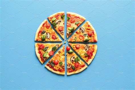 Pizza primavera slices top view. Veg | Food Images ~ Creative Market