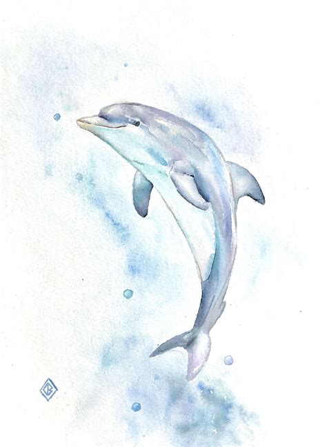 Dolphin - 9x12 original watercolor painting - cute nature art, ocean ...