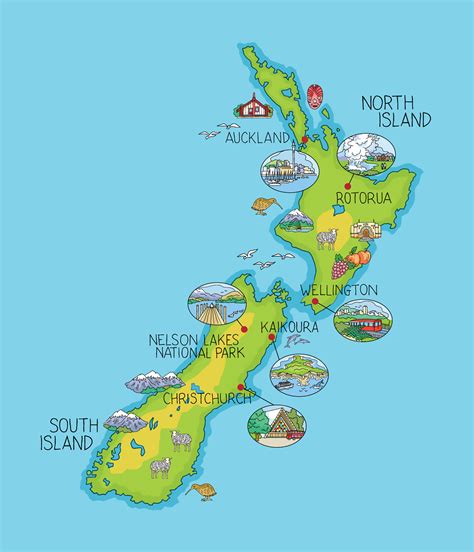 Large illustrated map of New Zealand | New Zealand | Oceania | Mapsland ...