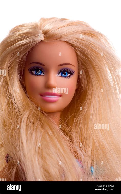 Close-up of a Barbie doll face with blonde hair & blue eyes Stock Photo ...