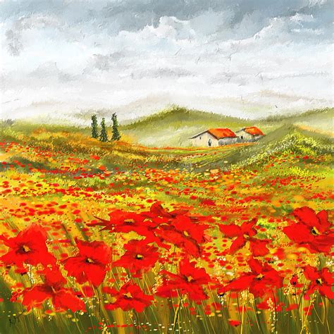 Field Of Dreams - Poppy Field Paintings Painting by Lourry Legarde - Pixels