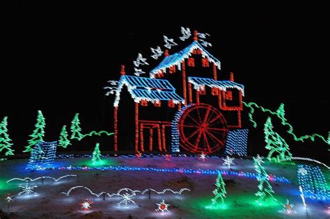 A Winterfest lights display depicting the Old Mill in Pigeon Forge ...