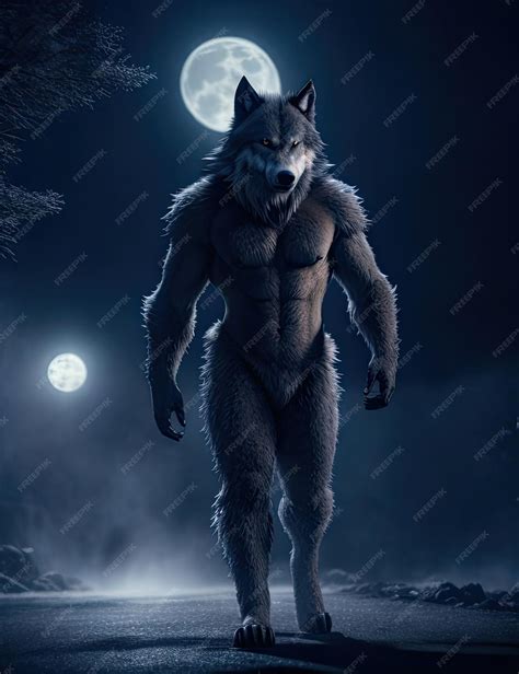 Premium AI Image | Fantasy wolf with full moon in the background 3D ...