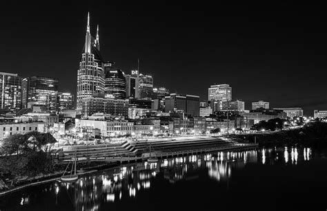 Nashville Tennessee Skyline Lights In Black And White Photograph by ...