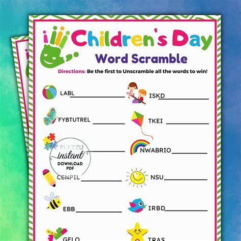 Children's Day Word Scramble, Games for Kids Printable, Word Scramble ...