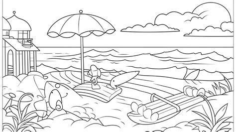 Beach Scene Coloring Pages Background, Coloring Pictures Of The Beach ...