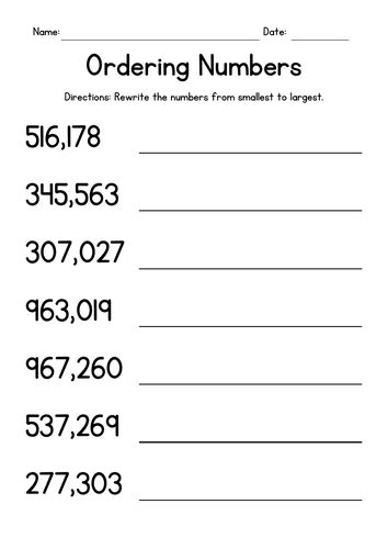 Ordering Large Numbers Worksheets | Teaching Resources