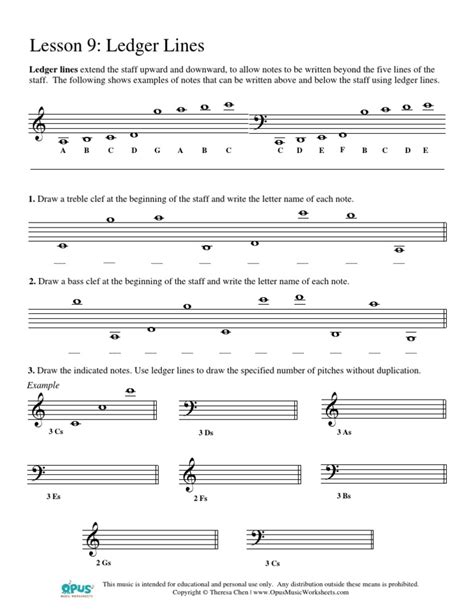 Music Theory Worksheet 9 Ledger Lines