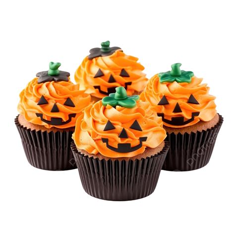 Halloween Muffins With Pumpkins Decorate Isolated On White, Muffin ...