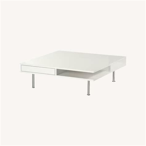 IKEA White Glossy Square Coffee Table with Storage - AptDeco