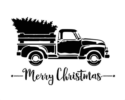 Little Red Truck With Merry Christmas Script Stencil - Choose Size ...