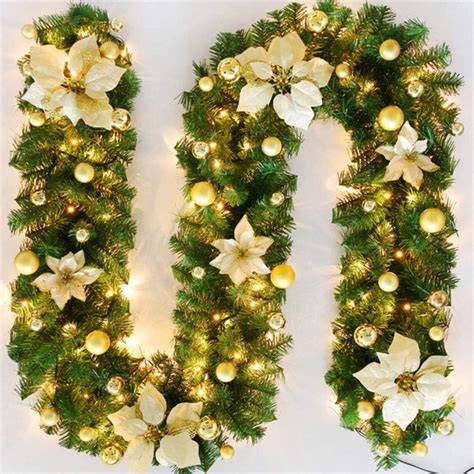 TopHGC Christmas Garland, 2.7M Fireplaces Stairs Decorated Garlands LED ...