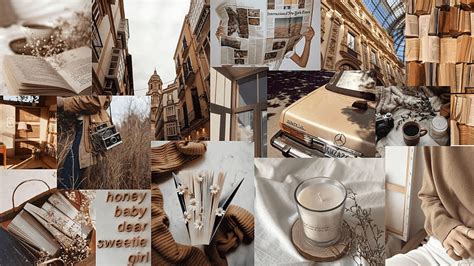 Brown Aesthetic Collage Desktop Wallpaper, Macbook Wallpaper, Nude ...