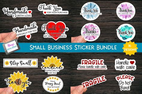 Printable Small Business Stickers Bundle - 16 Designs (1165503 ...