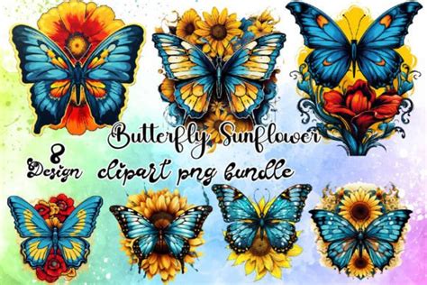 Butterfly Sunflower Clipart PNG Graphic by Vintage · Creative Fabrica