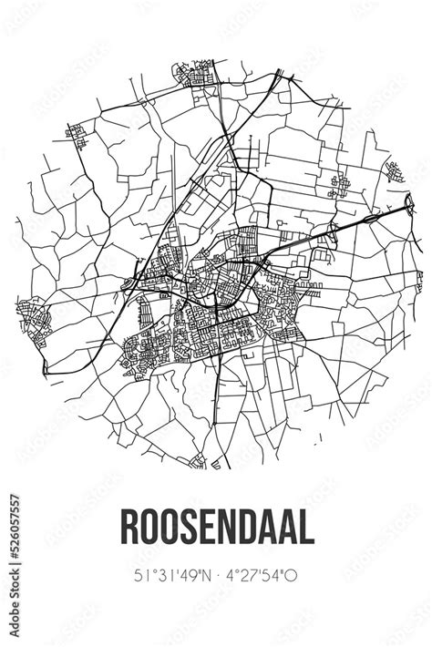 Abstract street map of Roosendaal located in Noord-Brabant municipality ...