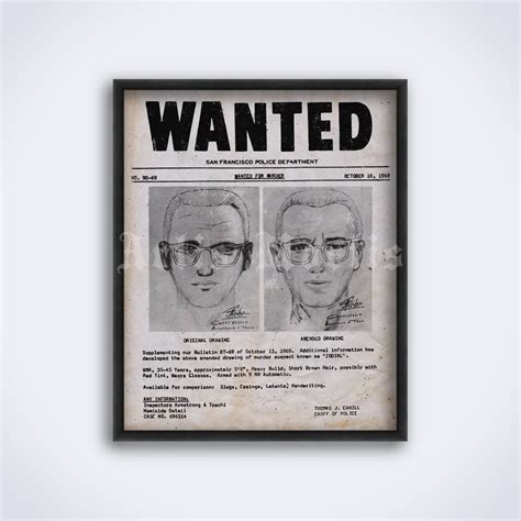 Zodiac Killer Wanted poster, detective, true crime printable | Inspire ...