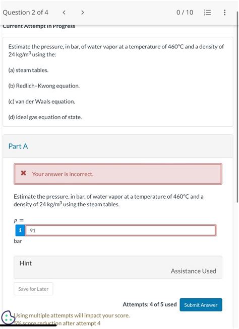 Solved Estimate the pressure, in bar, of water vapor at a | Chegg.com