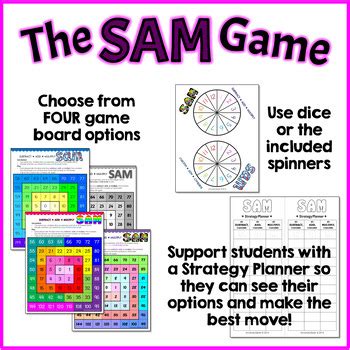 Math Facts Five-in-a-Row Strategy Games: SAS, SAM Bundle | TpT