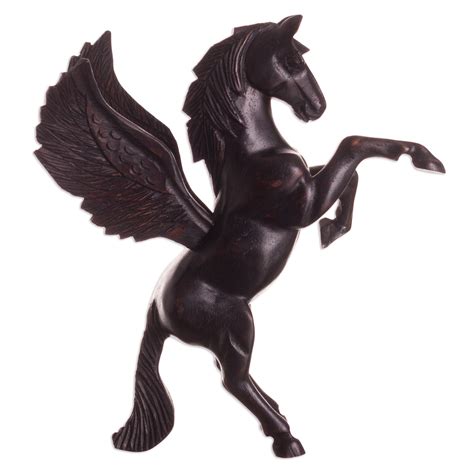 Hand-Carved Cedar Wood Pegasus Sculpture from Peru - Magic Pegasus | NOVICA