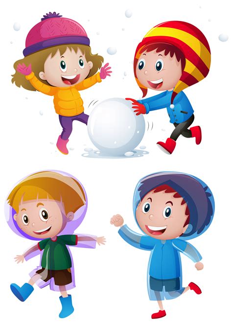 Children playing with snow in winter 559437 Vector Art at Vecteezy