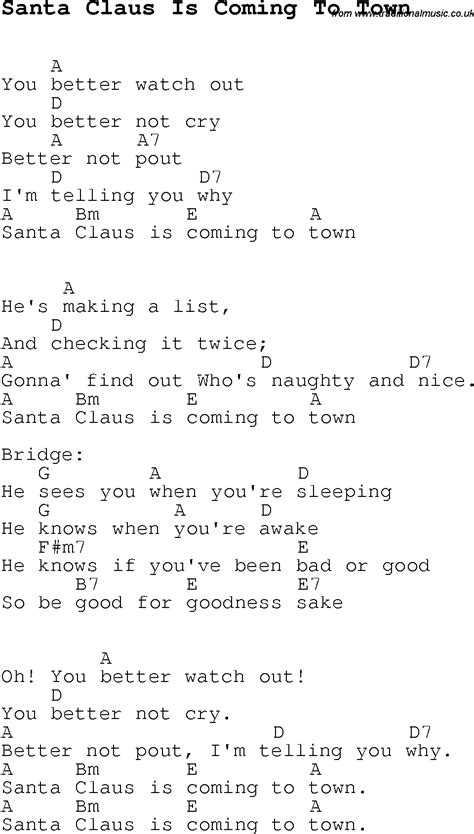 Christmas Carol/Song lyrics with chords for Santa Claus Is Coming To ...