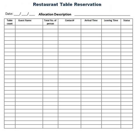 a restaurant table reservation form is shown in this file, it shows the ...